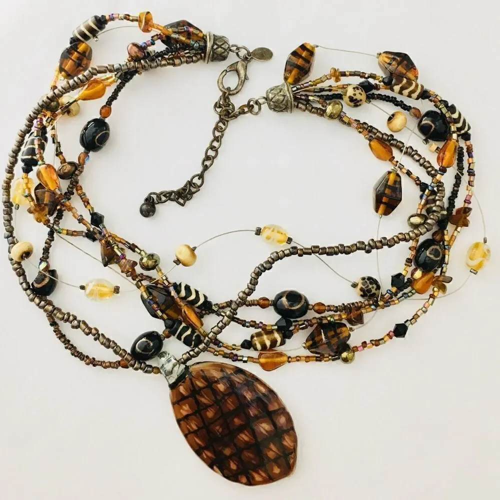 Chico’s Multi Strand Art Glass Pineapple Beads Necklace 4457